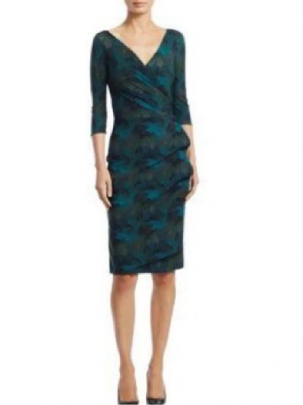 Chiara Boni La Petite Robe 3/4 Sleeve Wrap Dress Maple Leaves Green On TV 42 6